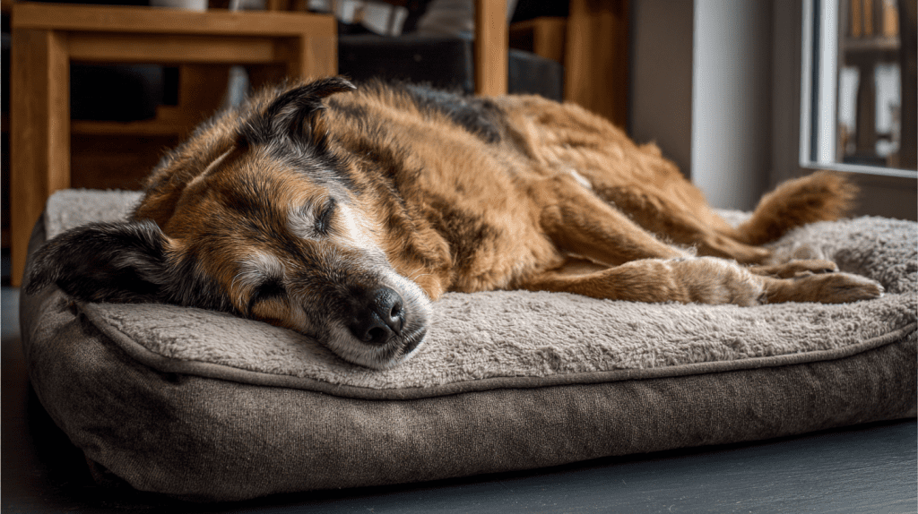 Your Dog's Bed Looks Fine - But Is It Still Doing Its Job? 2 A relaxed medium sized dog resting comfortably on a dog bed